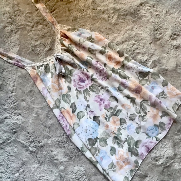Vintage Private Luxuries slip nighgown floral print with lace and now front XL - Picture 2 of 7